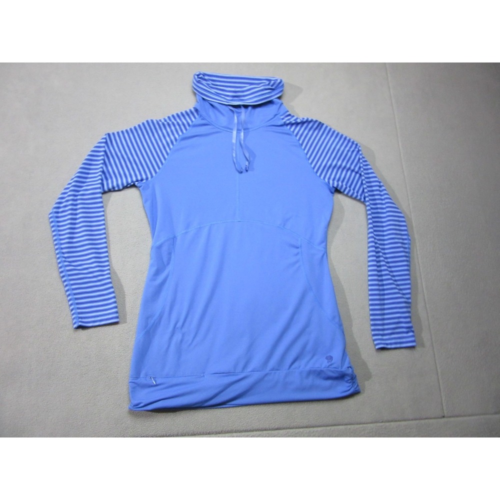 Mountain Hardwear Top Womens Medium Blue Striped Wick.Q Butterlicious Cowl Neck